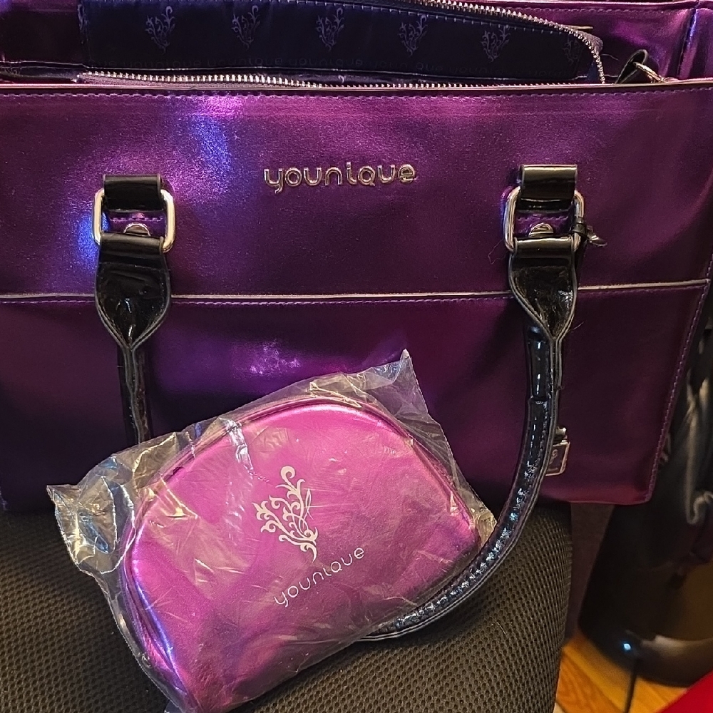 Younique Shiny Purple Laptop Bag Set Crossbody